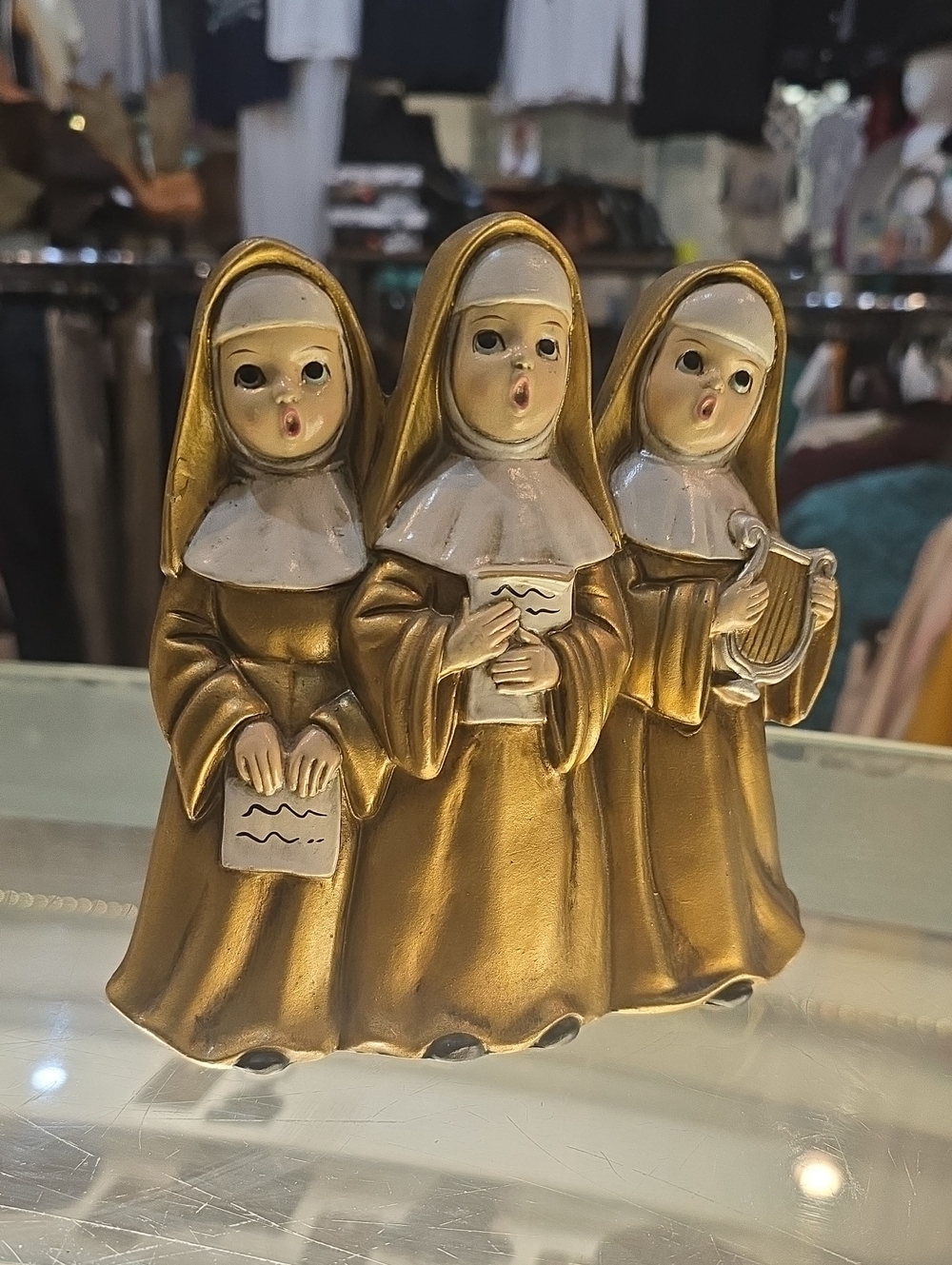 Gold Singing Nuns Figurine Trio